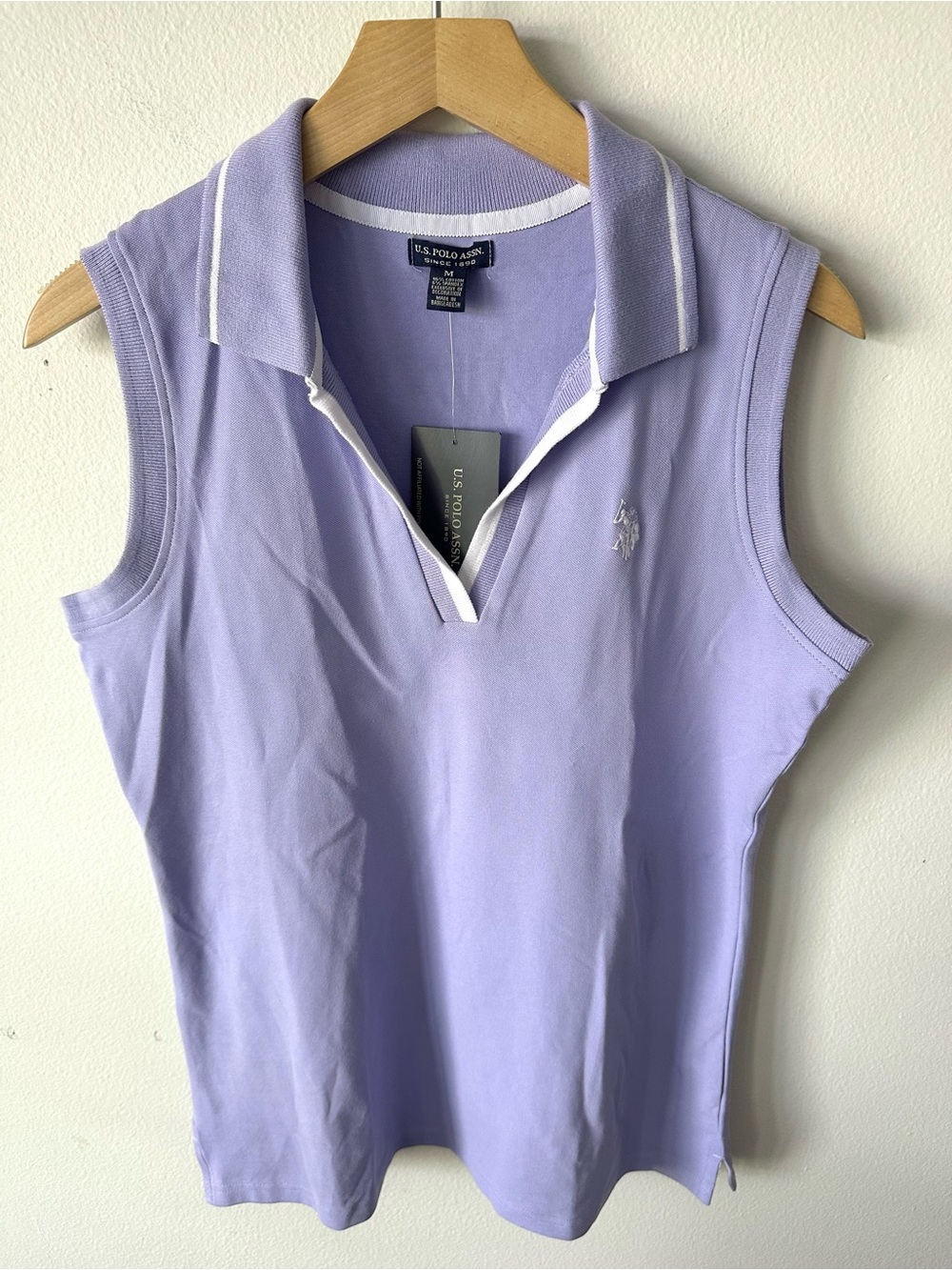 U.S. Polo Assn. Sleeveless Polo Tank in Lavender with White Trim